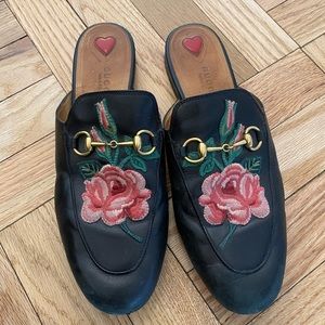 Gucci Princetown Embroidered Leather Mules